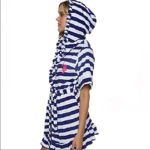 NWT White Stripe Plush Hooded Robe